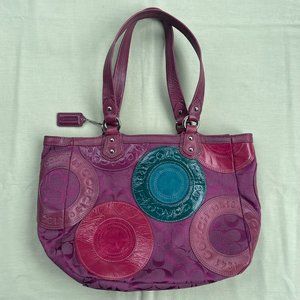 Coach Multicolor Pink Purple Tote with Teal and Red Accents